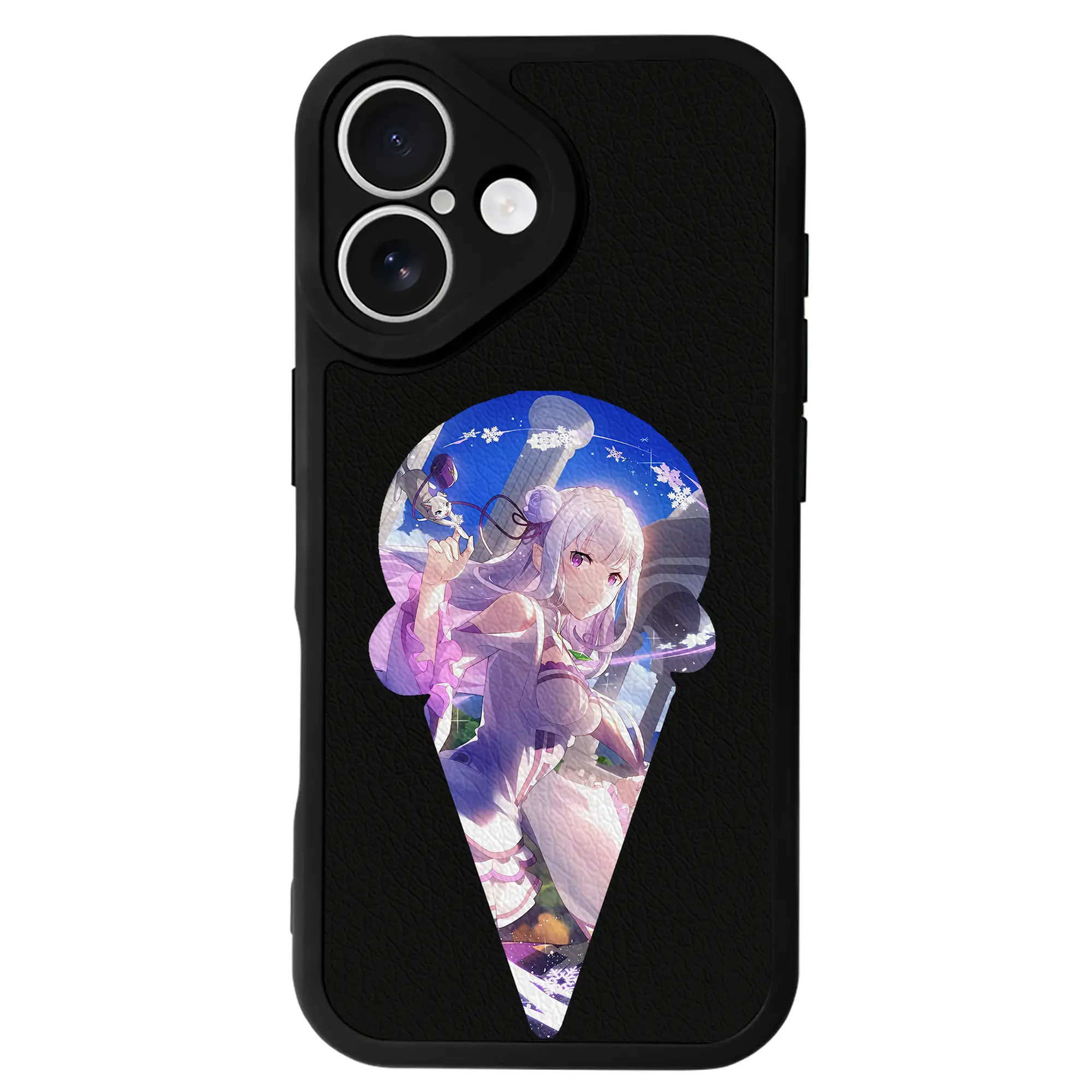 リゼロ グッズ エミリア - IPhone 16シリーズ対応 ・ シリコンスマホケース ・ レザー調 ・ 高精度フィット ・ 耐衝撃 ・ ワイヤレス充電対応 ・ 精密カット